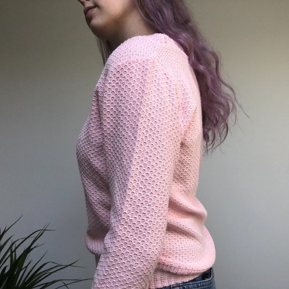 Vintage 80’s pink v-neck sweater size S - Picture 4 of 5